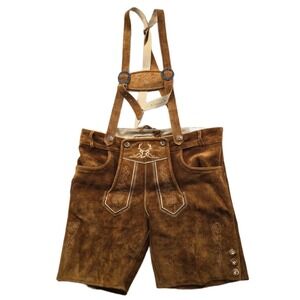 Bavaria Trachten Lederhosen Mens 38 Light Brown Suede Leather Oktoberfest Shorts